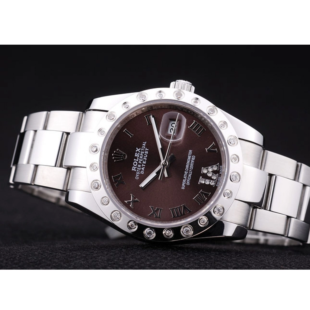 Aaa fake watches Datejust Brown 7466 Dial Rolex Diamond Bezel 0710